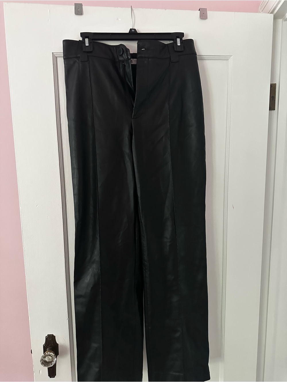 Zara Black Faux Leather Straight-Leg Pants